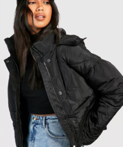 piumino nero cappuccio donna
